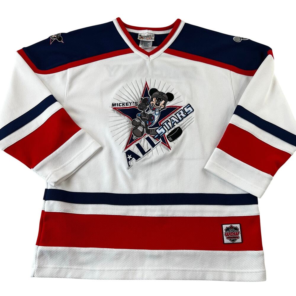 Disney World Kids vintage Mickey Mouse Hockey Jersey Mickey’s All Stars size XL